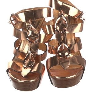 Alexander McQueen Authentic Rose Gold Leather Sandals Heels